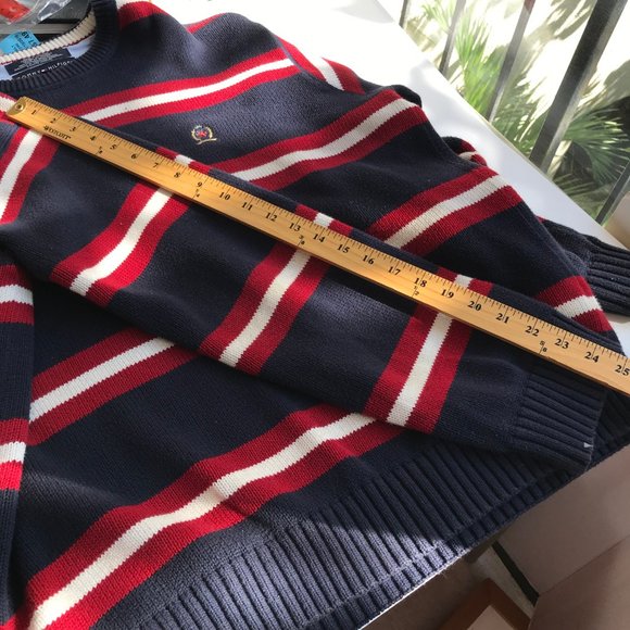 Vtg Tommy Hilfiger Red White Blue Cardigan Sweater Mens Size XL X-Large Stripes - Picture 9 of 10
